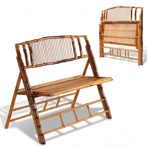 VINGLI Bamboo Rattan Folding Loveseat