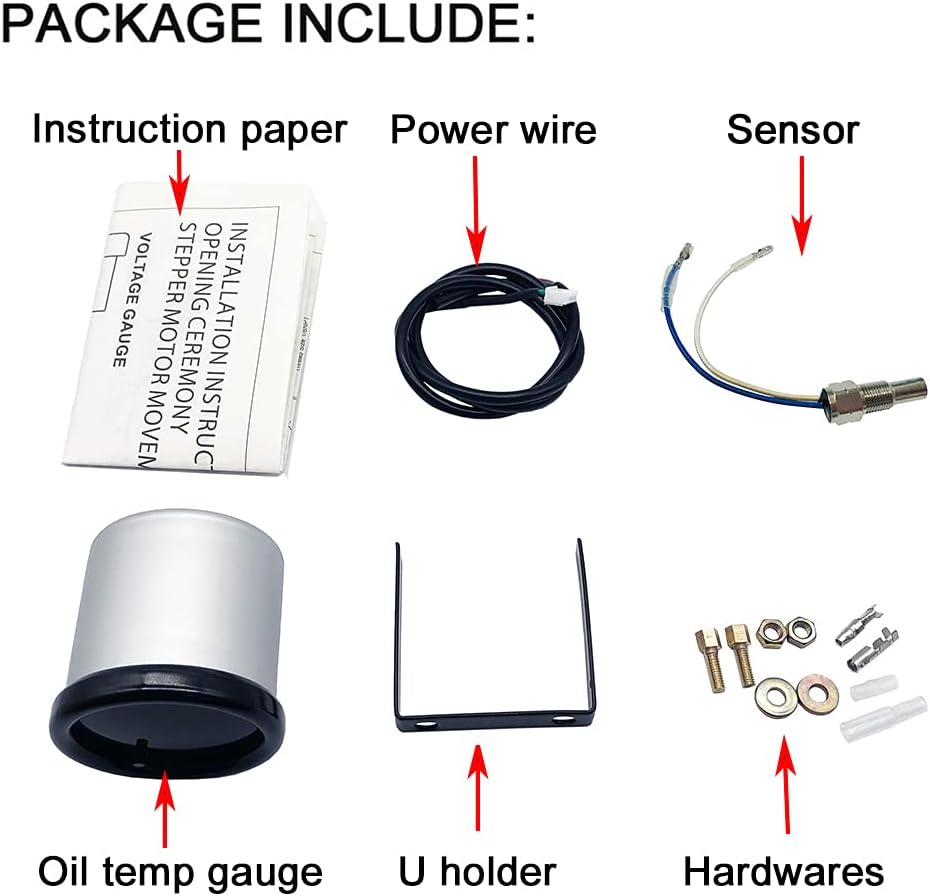 2" Oil Temp Gauge 7 Color Tinted 52mm Temperature Meter 100-300℉ Fahrenheit Includes Electronic Thread 1/8 NPT Sensor
