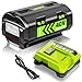 6.0Ah Battery and Charger Replace for Ryobi 40V Battery Compatible with Ryobi 40 Volt OP4026A OP4015 OP4040 OP40201 OP4050A OP40261 OP4030 OP4060 Power Tools (1PACK+Charger)