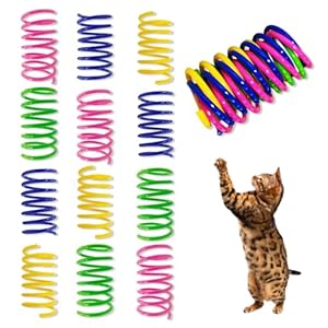 AGYM Juguetes de resorte para gatos, paquete de 12 resortes en espiral para gatos de interior, bobinas de resorte de plástico coloridas y duraderas que atraen a golpear, morder, cazar, juguetes