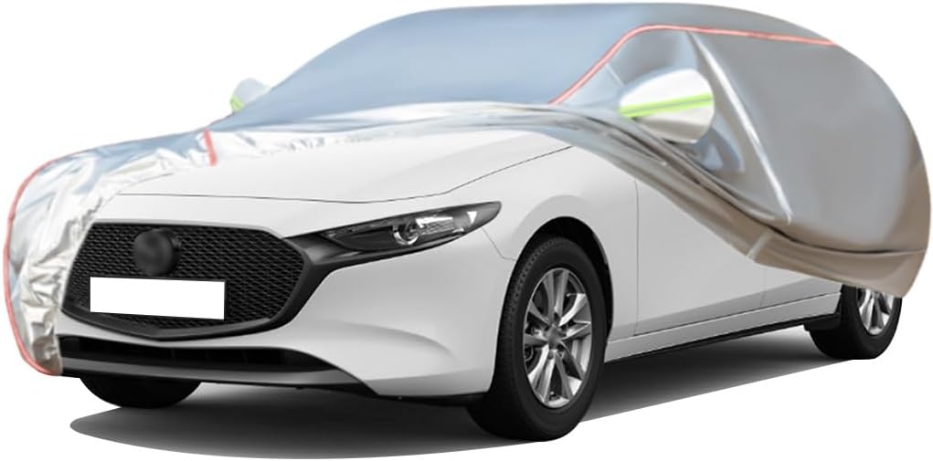 WOLWES Car Cover are Suitable for Mazda3 Prime-Line/Centre-Line/Homura Hatchback,Water,Rain,Sun and Snow Resistant Oxford Fabric Car Cover,with Side Door Zip (Color : White, Size : Mazda3 Homura)
