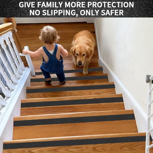 Image of Black Anti-Slip Stair Treads Tape,1 inch x35FT Heavy Duty PVC Non-Skid Grip Tape for Wooden Steps, Indoor /Outdoor Stairs, Pool Decks - Peel & Stick Waterproof Safety Traction