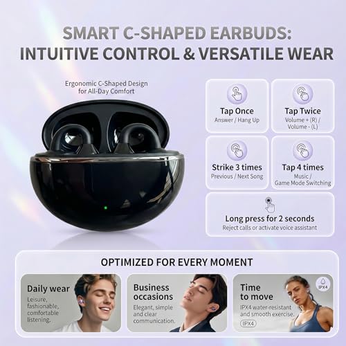 Image of Nyxo Open Ear Wireless Earbuds, Bluetooth 5.4 Air Conduction Headphones with Noise Cancellation Clip Desig, 360 Stereo Sound, Bluetooth Earphones Wireless for Sports, Office and Daily Use(Black)