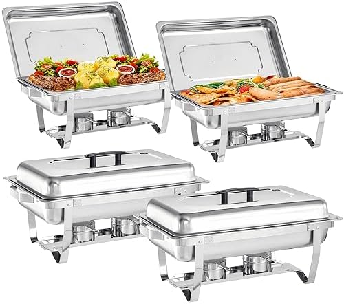 Chafing Dishes for Buffet 4 Pack, 9 Quart Stainless Steel Chafing Dish Buffet Set with Folding Frame, Food Warmers for Parties, Catering Supplies, Banquets, and Weddings