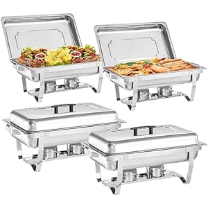 Chafing Dish Buffet Set – 4 Pack, 8 Quart Stainless Steel Chafer Buffet Servers and Warmers Set with Folding Frame for Weddings, Parties, Banquets, and Catering Eventst