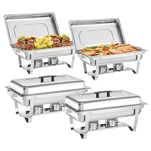 Chafing Dishes for Buffet 4 Pack, 9 Quart Stainless Steel Chafing Dish Buffet Set with Folding Frame, Food Warmers for Parties, Catering Supplies, Banquets, and Weddings