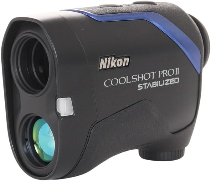 Front view of Nikon COOLSHOT PROII STABILIZED showing lenses