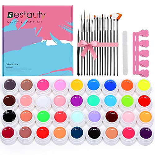 Bestauty 36 Farben Gel Nagellack Set, Gelnägel Farben UV Gel Gelnägel Set mit 15 Pinsel für Nägel Gel Nail Polish für…