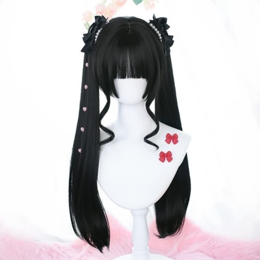 |Removable Ponytail Long Wig with Hair Clip, Hime Cut Wig with Sideburns Natural Volume,Lolita Bob Short Wig Hair with Bangs,Sweet Harajuku Kawaii Cosplay Wig Party Wig Halloween Daily Wigs (White)