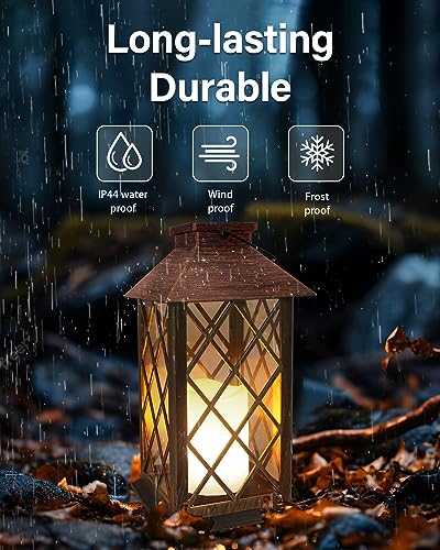 Image of SHYMERY Solar Lanterns, Hanging Outdoor Lantern with Lasts 2X Longer LED Flickering Flameless Candles, Waterproof Outdoor Garden Lanterns Decorative for Patio, Porch,Deck, Yard, Table Decor 2 Pack
