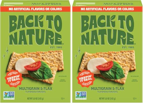Image of Back to Nature Multigrain Flatbread Crackers, Non-GMO, Plant-Based Snack Cracker, Made with Wheat Flour & Whole Grains, Snack Happy, 5oz Box (Pack of 2)