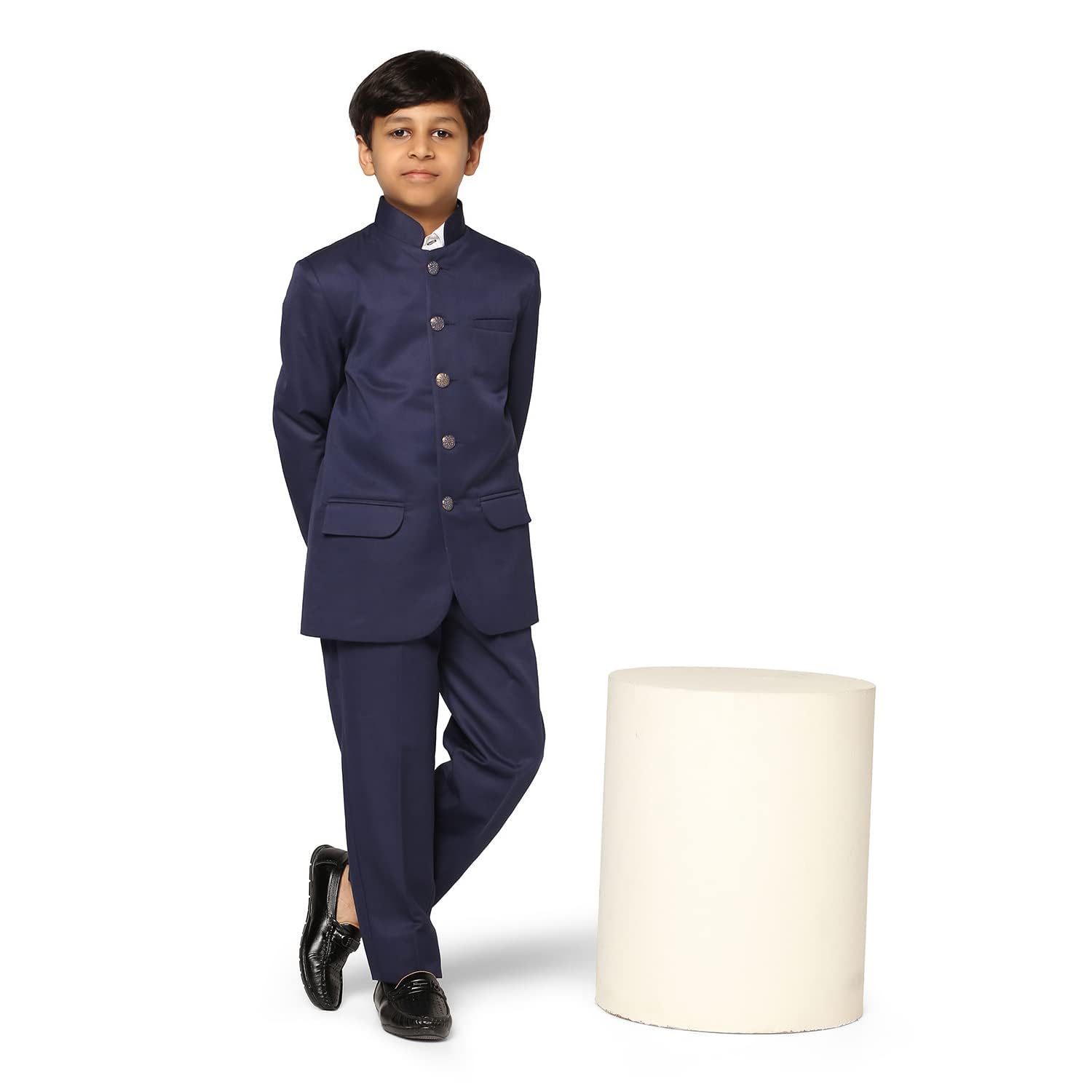 TAHVO Boys Cotton Blend Solid Notched Lapel Blazer (Blue2, 3-4 Year) 4