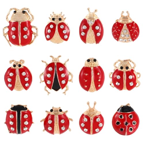 Broche coccinelle en strass Veemoon : lot de 12 bijoux en alliage émaillé pour femme