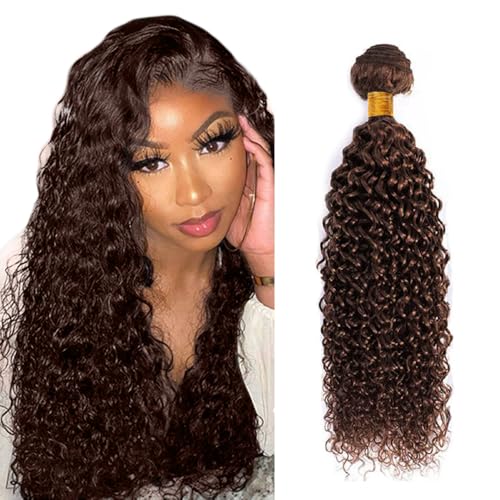 HeioWuio Tissage Naturel Cheveux Humain Bundles Human Hair Curly Wave Hair #4 Chocolate Brown Bundles Human Hair Extensions Double Weft for Women Minimal Smell...