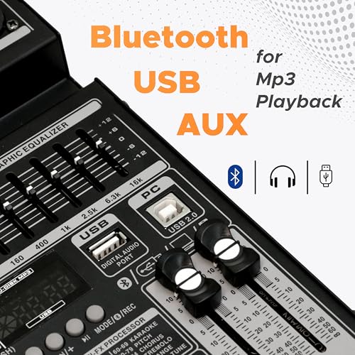 Image of DIGIMORE 6 Channel Audio Mixer with Interface, 32 DSP Bluetooth DJ Mixer Reverb Effect +48V Phantom For Karaoke Studio Streaming Recording (D-246)
