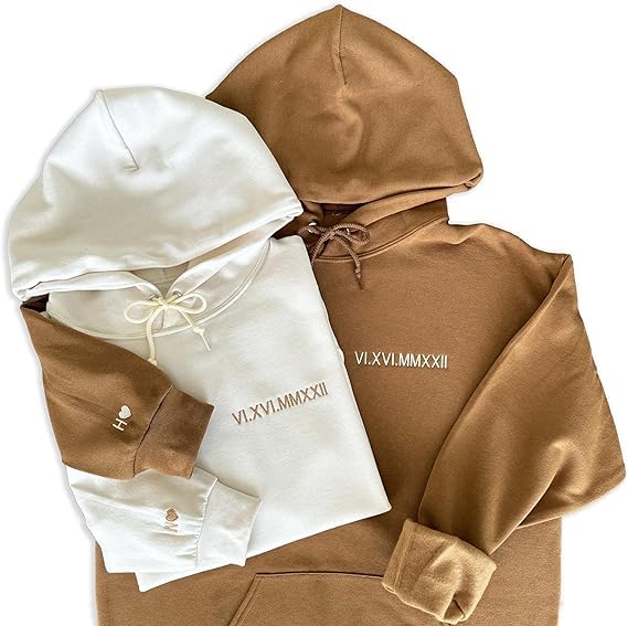Custom Embroidered Roman Numeral Hoodies, Matching Hoodies For Couples, Customized Hoodie For Boyfriend With Initial Heart, Couples, Custom Embroidered Hoodie, Unisex for Him/Her