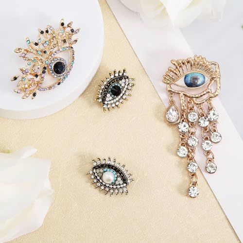 Image of 4Pcs Evil Eye Brooch Pin Crystal Rhinestones Brooch Vintage Lapel Pin Elegant Jewelry Pins for Women