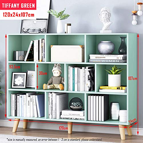 Image of IOTXY Wooden Open Shelf Bookcase - 3-Tier Bookshelf with Leg, Tiffany-Green