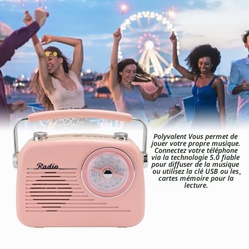 CCYLEZ Radio Portable Rétro FM AM SW, Haut-Parleur Bluetooth USB, Compact et Portable, pour Intérieur et Extérieur, Facile à Utiliser, pour Personnes âgées (Pinks)