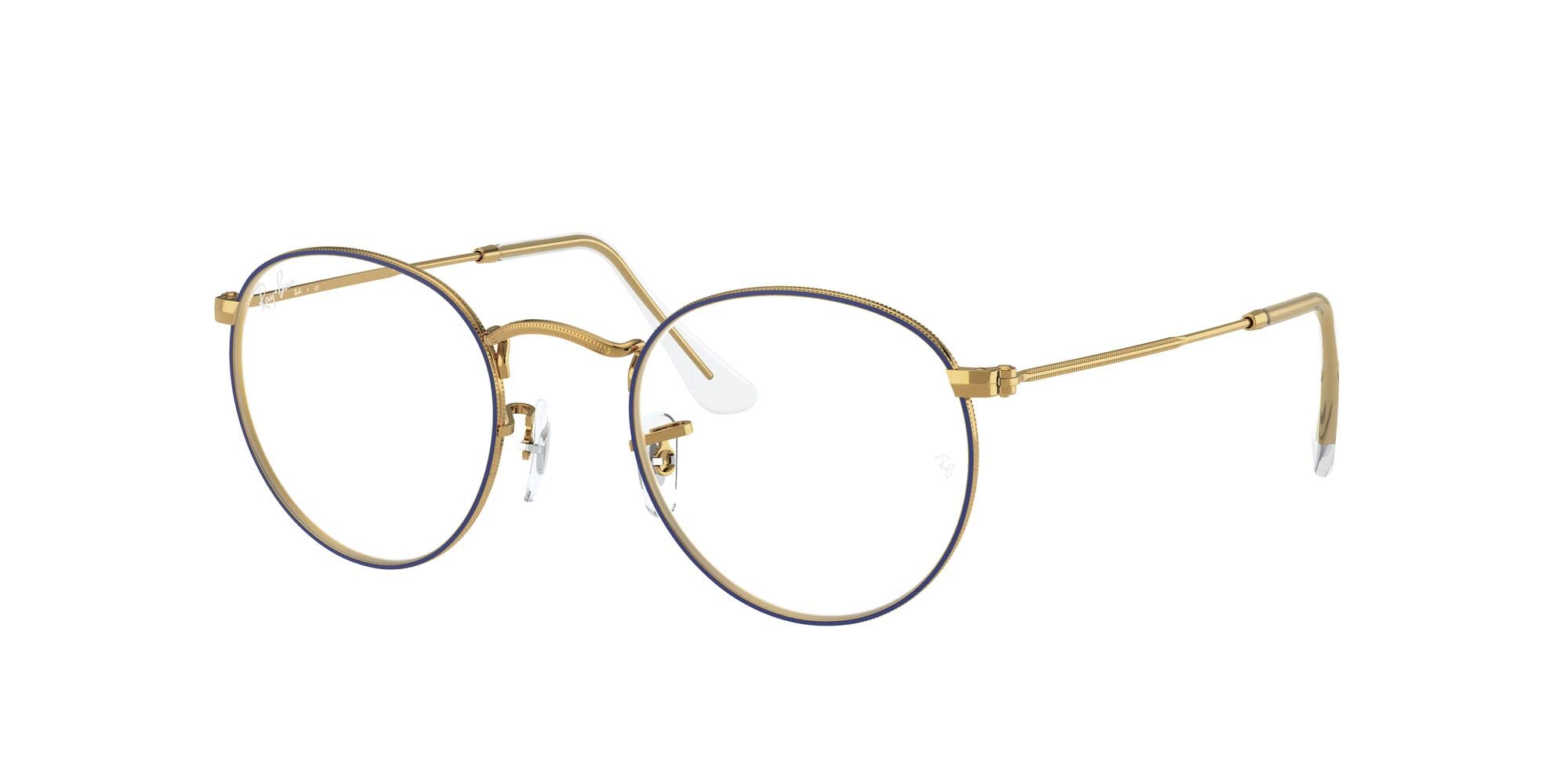 Ray-Ban RX3447V Round Metal Prescription Eyeglass Frames, Blue On Legend Gold/Demo Lens, 50 mm
