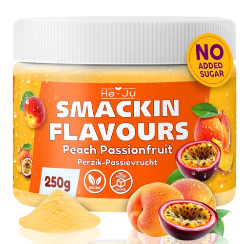 He-Ju Flavour Pulver Peach Passionfruit 250g vegan, Pfirsich Maracuja Geschmackspulver zum Süßen fast ohne Kalorien