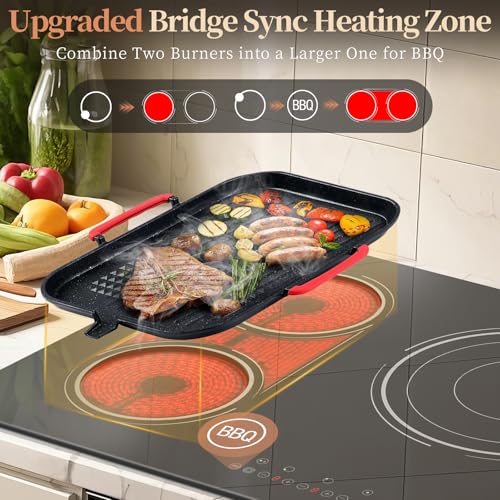 Image of Electric Cooktop 34.25 Inch(Cut-out Size: 34.25 inchx19.3 inch) - 5 Burner Electric Stove Powerful 9600W, 36 Inches Built-in Ceramic Stove with 3900W Flexible Zone, Timer, Lock, 220V Hard Wired