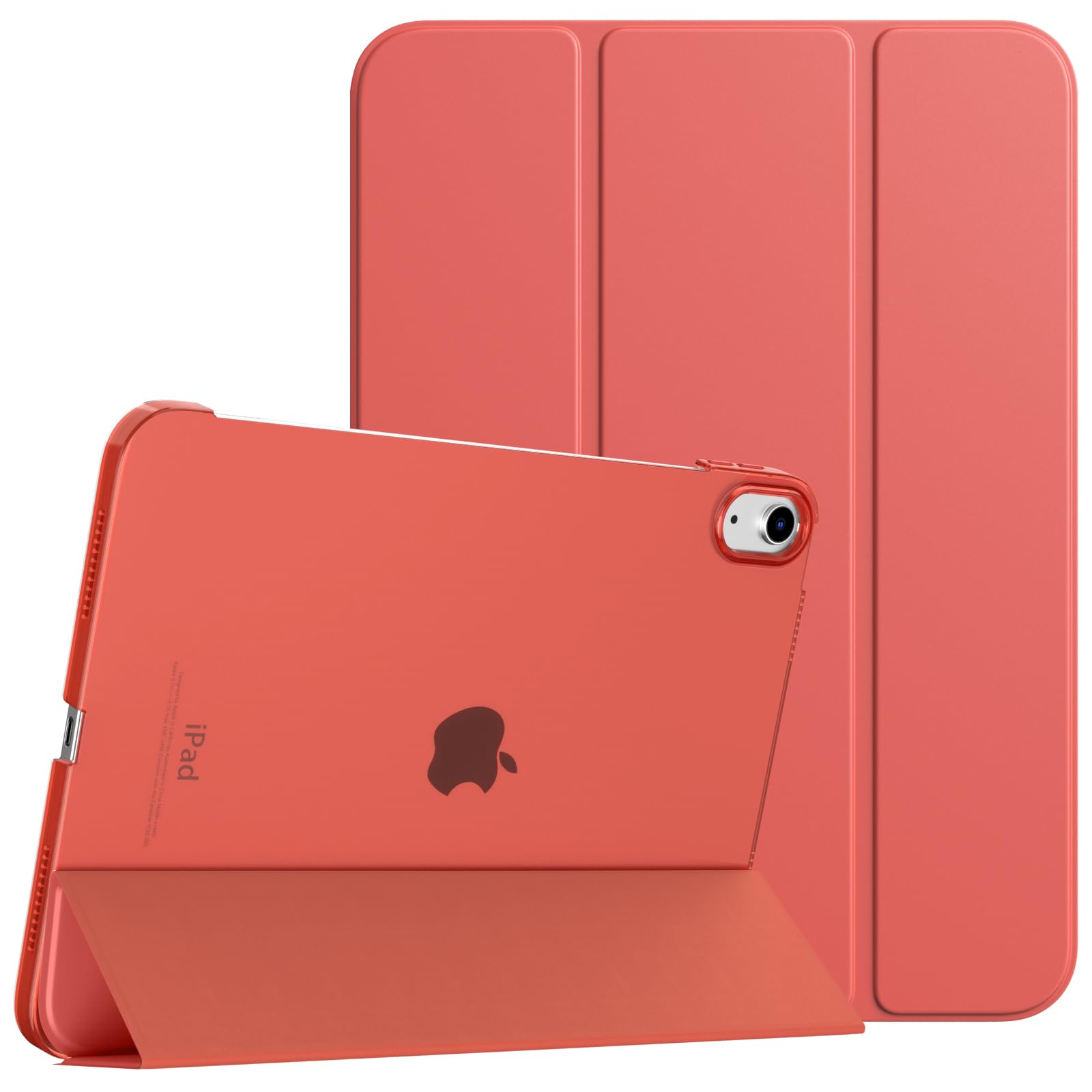 TiMOVO Cover Custodia Compatibile con iPad 10 Generazione 10,9" 2022, iPad 10 Cover con Retro in PC Rigido Semi-Trasparente, Funzione di Auto Sveglia/Sonno, Arancione Corallo