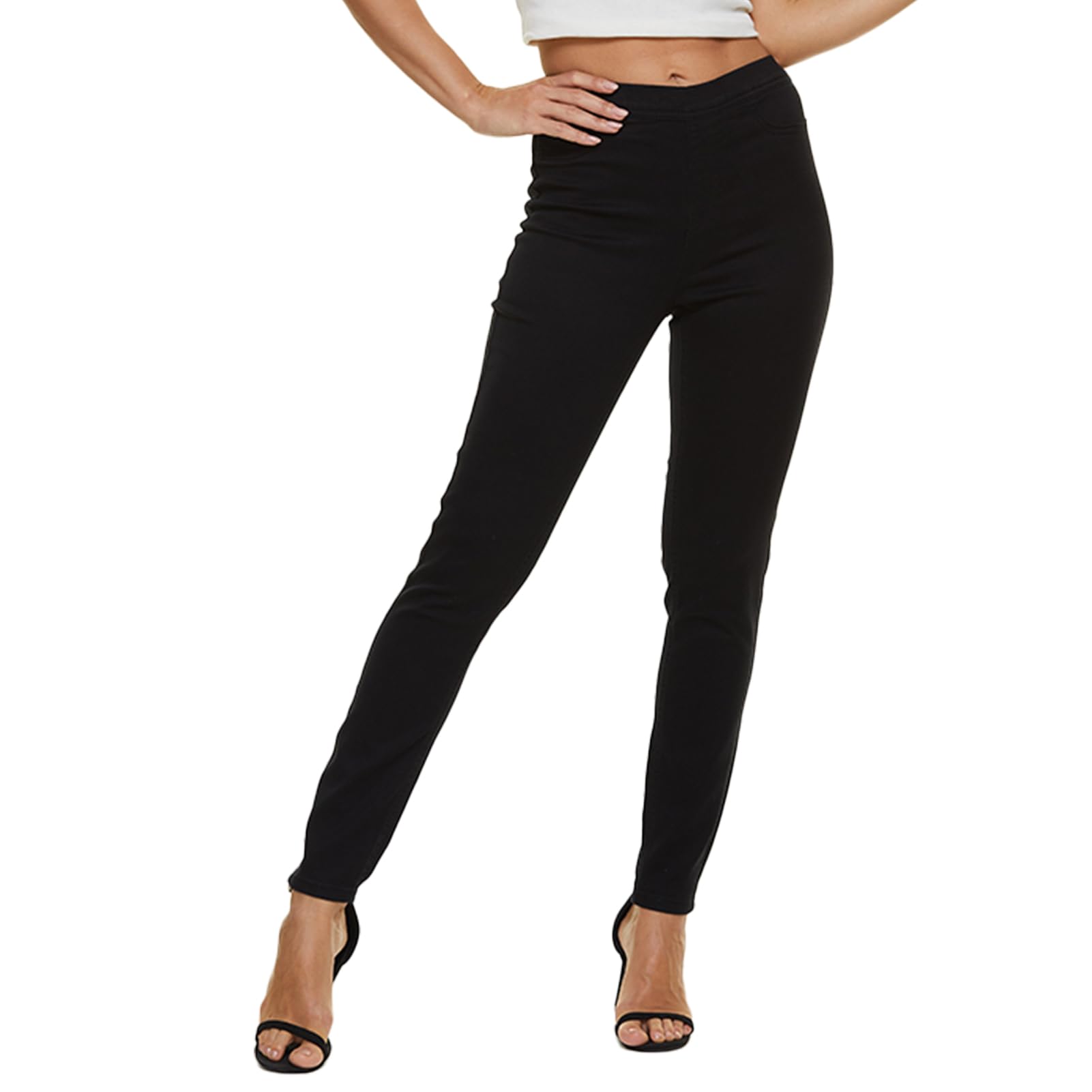 LICTZNEE Jean Extensible pour Femme, Taille Haute, Coupe ajustée, avec Poches, mélange de Coton Doux et Respirant - Noir - Large-X-Large