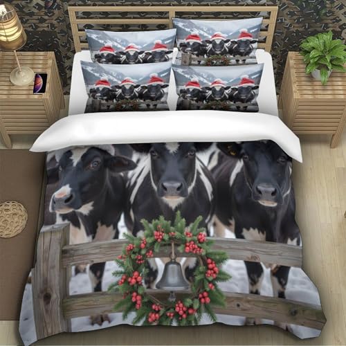 Parure de lit vache de Noël résistante et facile à laver pour enfant
