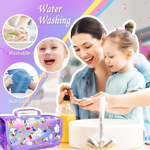 Image of weirtoya 56 PCS Washable Scented Markers with Glitter Pencil Case, Mermaid Unicorn Arts and Crafts for kids 4-6-8 Kids Coloring Drawing Kits for 4-8 Years Old Girls (Purple, 56)
