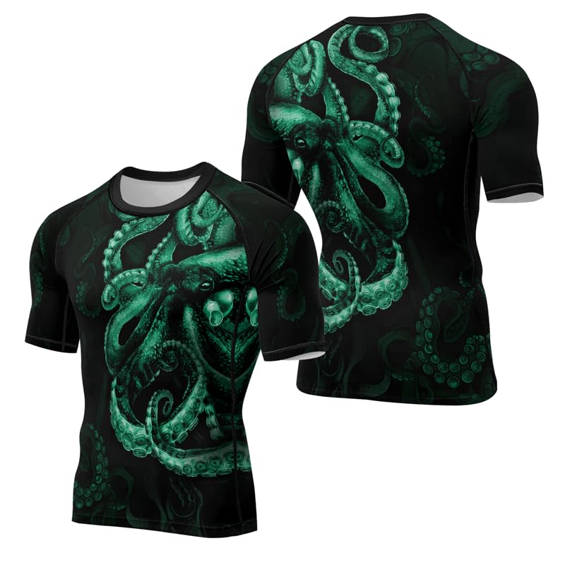 Octopus Men’s Short Sleeve No Gi BJJ Rashguard Baselayer Skin Performance Shirts for MMA Jiu-Jitsu
