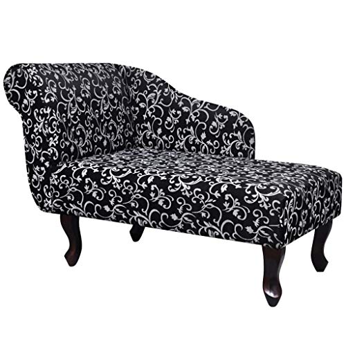 vidaXL Diván con Reposabrazos Estampado de Flores Blanco y Negro Chaise Longue
