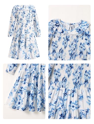 AWIBMK Mommy and Me Floral Dresses Boho Flowy Long Sleee Smocked Tiered Spring Fall Mother Daughter Matching Dresses4