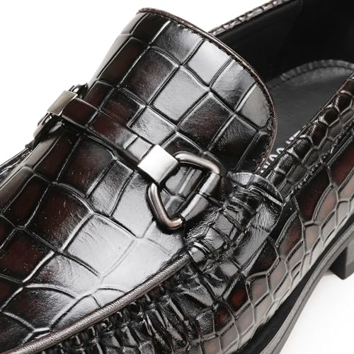 Image of Generic Men's Leather Dress Shoes, Classic Crocodile Printed Dress Shoes Casual Slip-on Penny Loafer for Mens