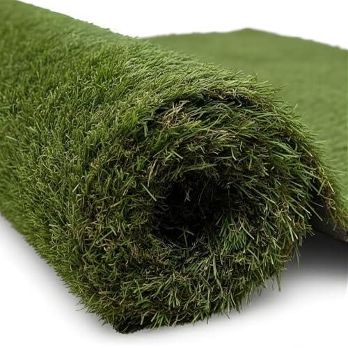 Ottomanson 2'7' x 9' Artificial Faux Grass Rug - Realistic Turf with UV Protection - Perforated for Easy Drainage - Durable, Hose-Off Synthetic Lawn Carpet for Indoor & Outdoor Use, Green