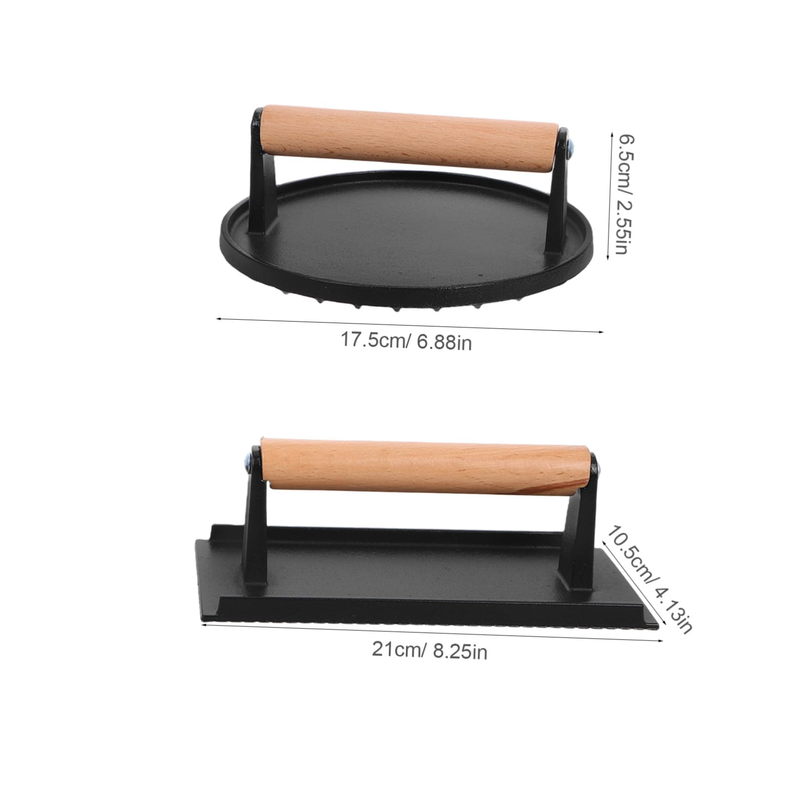 Prensa Rectangular de Hierro Fundido para Hamburguesas 2 Prensas con Mango de Madera y Redonda para Carne y Versátil en Cocina