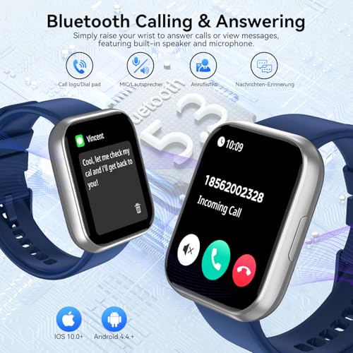 Image of Smart Watch for Men - 1.85 inch HD 2026 Upgraded Fitness Tracker Bluetooth Call and Text Smartwatch with 7 Day Battery 5 ATM Waterproof Heart Rate Sleep Monitor 130+ Sport Modes for Android & iOS (Blue)