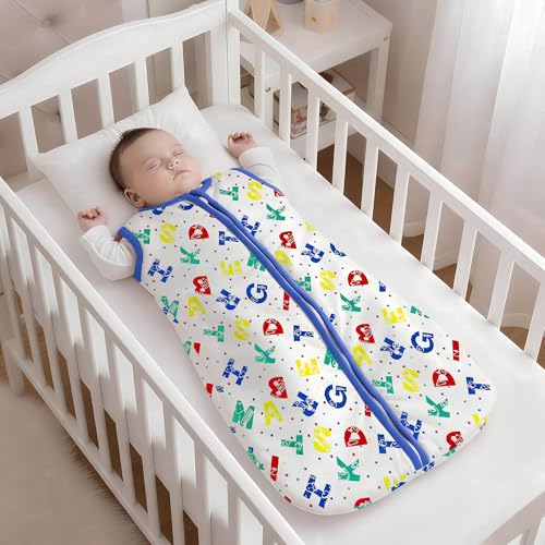 Image of StarAndDaisy Sleeping Sack for Baby 0 to 12 Months / 100% Pure Organic Sleeping Sack Swaddle for New Born /Soft & Breathable Multipurpose Baby Sleep Sack -Alphabet Print