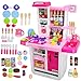 deAO My Little Chef Cucina Playset con Suoni, Pannello Touchscreen e Caratteristiche d'Acqua - Più di 40 Accessori Inclusi (Rosa)