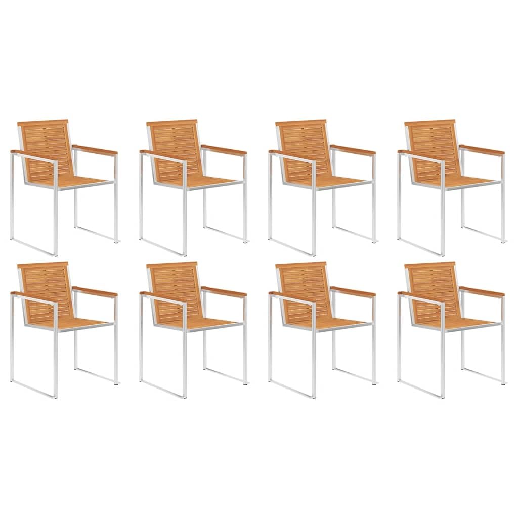 Sillas de jardín de madera maciza de acacia, 8 unidades, con cojín, juego de sillas de comedor de madera de acacia y acero inoxidable, duraderas e inoxidables para terraza