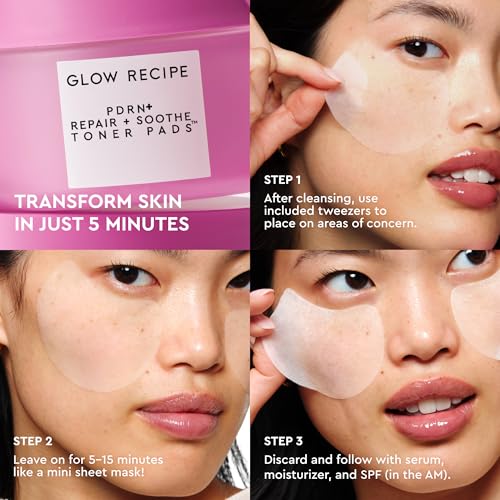 Image of Glow Recipe PDRN+ Repair + Soothe Toner Pads - Fragrance-Free Face Toner Pads for Sensitive Skin - Barrier Repair, Redness Reducing + Calming Hydration with Centella - Korean Skin Care (60 Face Pads)
