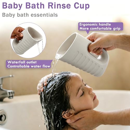 Image of Babylush Baby Bath Rinse Cup & Rinser - 1000ml Soft EVA, 0.3lb Lightweight, BPA-Free Bath Water Pourer, Baby Bath Pitcher, Shower Cup for Kids (Grey)
