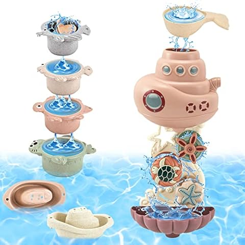 Ltteaoy Baby Bath Toy, 1+8 pcs Toddler Shower Toy, Submarine Bathtime Toy with 2 Suction Cups, for 18 Months Plus Cover