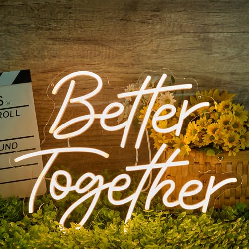 Better Together LED Neon Sign for Wall Decor Neon Light Gift for Wall Party Dcor Bedroom Room Wedding Engagement Anniversary Bridal Shower Backdrop Decororations 16.5 x 12.4 inch.