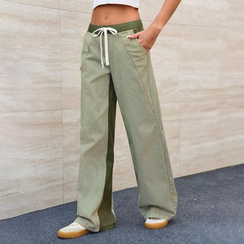 Mxiqqpltky Striped Jeans Women Y2K Drawstring Low Rise Wide Leg Denim Pants Vintage Stretch Baggy Bodyfriend Jeans Streetwear2