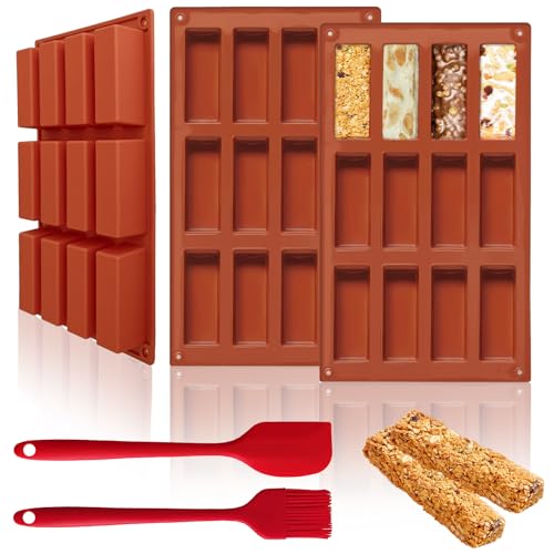 LUCKNIGHT Moule Barre De Céréales, 3 Pièces 12 Cavités Moule Silicone Rectangulaire, Plat de Cuisson Energy Bars Antiadhésif, mit Spatule pour Beurre...