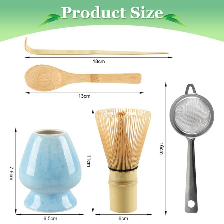 Kit Matcha 5 Pièces - Bol Céramique, Fouet Bambou, Cuillère, Tamis - Cérémonie Traditionnelle Japonaise