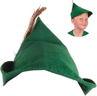 Robin Hood Hat – Green Felt Peter Pan Hat Disney – Fairy Gnome Pinocchio Hat Costume for Kids & Adults – Alpine German Tyrolean Bavarian Hats with Removable Feather - Buy now