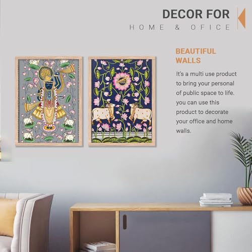 Image of kotart Traditional Indian Wall Art Painting Set of 2 | Kamdhenu Cow Design | MDF Wooden Framed Spiritual Wall Decor for Living Room, Pooja Room & Home (Art 7, 13x17 inch)
