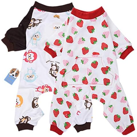 Amakunft 2-Pack Dog Clothes Dogs Cats Onesie Soft Dog Pajamas Cotton Puppy Rompers Pet Jumpsuits Cozy Bodysuits for Small Dogs and Cats Cover